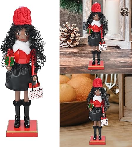 Jiqoe Figurine de Noël en bois pour femme casse-noisette avec cheveux bouclés Décoration artisanale - Nail Gallerys
