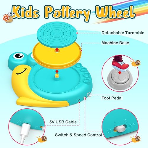 Disque de poterie pour enfants : kit de peinture de poterie jouet âge 6-12 ans, outils de sculpture en argile avec 1,7 lb d'argile sèche à l'air, cadeaux pour 6 7 8 9 10 11 12 ans garçons filles - Nail Gallerys