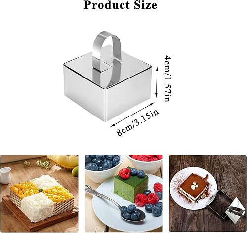 Whcctl 6 Pièces Anneaux à Dessert Carrés, Cercle a Patisserie De 8cm, Cercle à Patisserie en Acier Inoxydable, Moules à Mousse Carré De Cuisson, pour Gâteau Mousse Dessert Biscuits(Carré) - Nail Gallerys