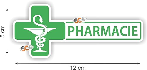 Sticker Pharmacie + Croix Caducée - Autocollant Croix Premier Secours Boite Trousse Urgence Médicament (Largeur 12 cm/Hauteur 5 cm) - Nail Gallerys