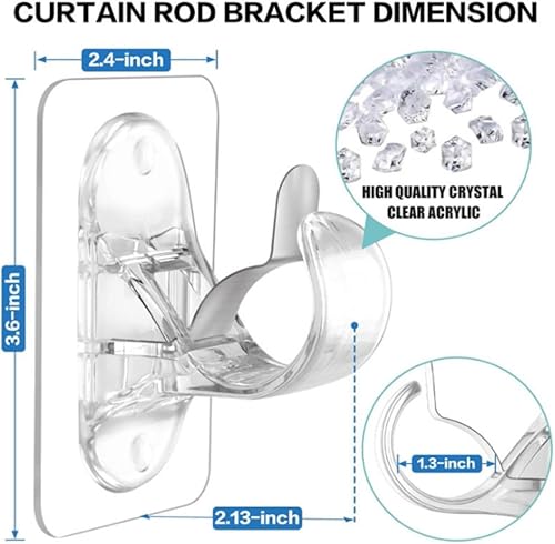 Lot de 6 supports de tringle à rideaux muraux robustes : réglables à coller, sans perçage, sans clou pour tringles de 1,3 à 3,3 cm - Nail Gallerys