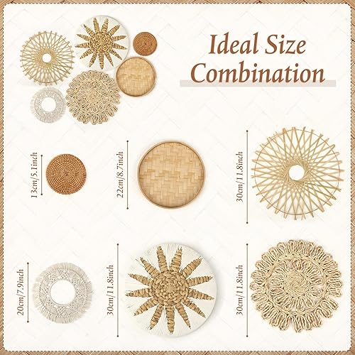 Unittype Lot de 6 paniers décoratifs muraux bohèmes en rotin rustique à suspendre - Décoration murale ronde faite à la main pour ferme, salon, chambre, cuisine - 13 à 30 cm - Nail Gallerys