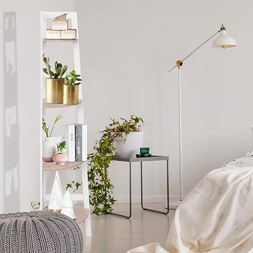 DREAMADE Etagère d’Angle, Bibliothèque d’Angle, Meuble d’Angle à 4 Niveaux en Bois avec Style Echelle pour Salon, Chambre, Salle de Bain, Bureau, Balcon 32 x 32 x 138CM Blanc - Nail Gallerys