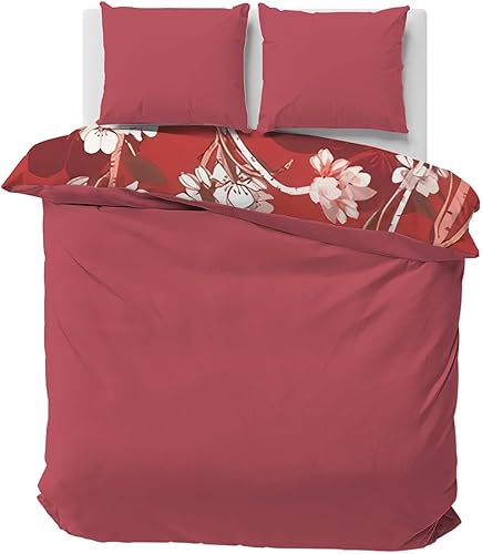 Housse de Couette 220x240 Rouge, Parure de Lit 2 Personnes pour Lit 180x200, Housse Couette 220x240 Imprimée Animaux à Fleurs, Ensemble de Literie Ultra Doux avec 2 Taies d'oreiller 65x65 cm, B298 - Nail Gallerys