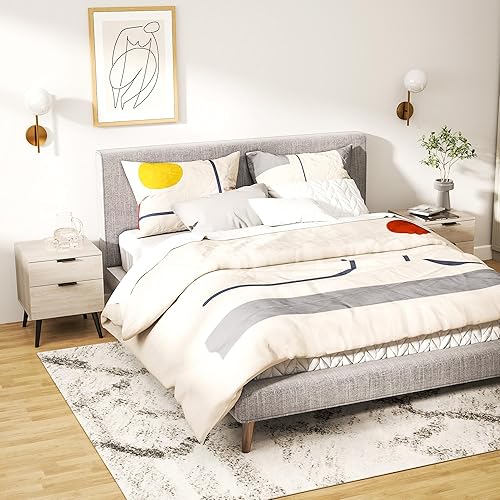 HOMCOM Lot de 2 Tables de Chevet, Table de Nuit, Style Nordique Moderne, avec tiroir à Deux Niveaux, Pieds en Bois Massif, pour Chambre à Coucher, Salon, Effet Bois de chêne - Nail Gallerys