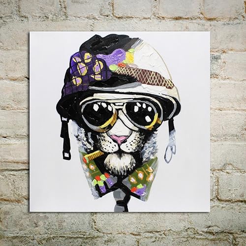 Fokenzary Peinture faite à la main Chien avec casque et des lunettes de soleil sur toile dé 16x16in - Nail Gallerys