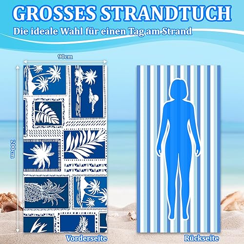 Giyim Serviette de plage XXL - 200 x 90 cm - En microfibre avec poche, absorbante et à séchage rapide - Serviette de plage douce et légère pour la plage, la natation - Bleu à carreaux - Nail Gallerys