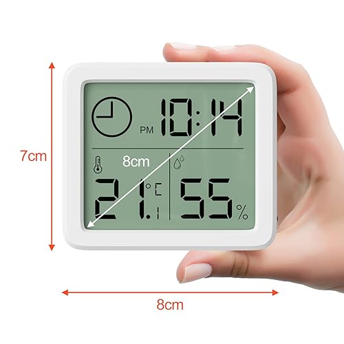 Gvolatee Mini Thermometre Interieur Numérique, Hygrometre Portable Professionnel à Grand Écran avec Horloge, Thermomètre Blanc Précis, Hygromètrepour la Maison, Chambre de Bébé, Serre, Bureau - Nail Gallerys