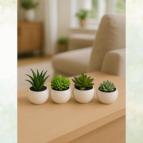 damaloo Lot de 4 plantes succulentes artificielles en pot avec fonction magnétique - Plantes artificielles en plastique - Plantes décoratives pour rebord de fenêtre - Fleurs artificielles vertes - Nail Gallerys