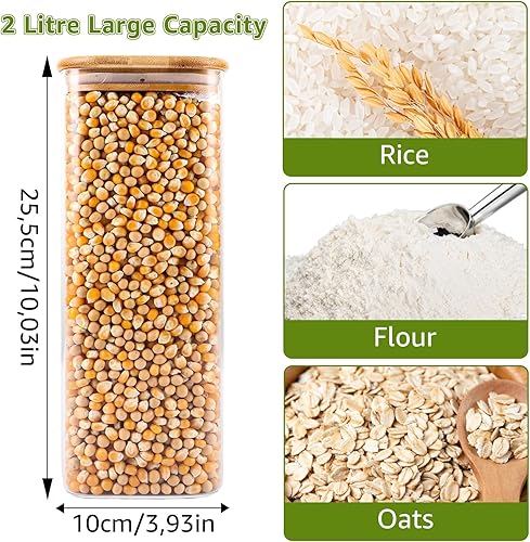 JMIATRY Lot de 4 Bocaux en Verre 2000 ml, Bocaux en Verre Hermétique, Bocal en Verre avec couvercle pour Céréales, Cornflakes, Sucre, Spaghetti - Nail Gallerys