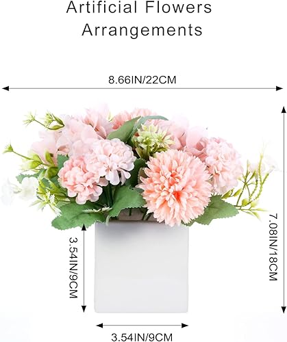Gioyonil Fleurs artificielles avec vase en céramique, fleurs en soie rose fausses hortensias artificielles Arrangements en pot Décoration pour table à manger, table de salle de bain, fête, mariage - Nail Gallerys