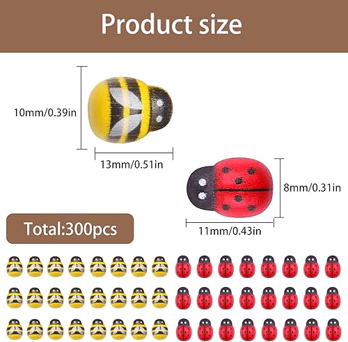 DBALL 300 Pièces Coccinelle en Bois Mini Abeilles Coccinelle Decoratio Autocollantes à Dos Plat Embellissements pour Artisanat Scrapbooking Fabrication de Cartes Ornements de Bricolage - Nail Gallerys