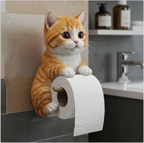 Porte-Papier Toilette en Forme de Chat 3D Amusant, Mignon et décoratif, Support Mural pour Papier Toilette, Rangement Mural pour Salle de Bain, Cuisine, Cadeau Unique pour Amoureux des Chats (C) - Nail Gallerys