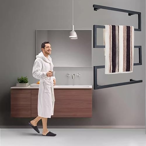 Chauffe Serviette Salle de Bain Noir, Radiateur Sèche Serviette Électrique Porte-Serviettes Mural en Acier Inoxydable, Thermostat Intelligent, 600 x 800mm - Nail Gallerys