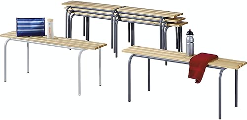 kaiserkraft FRANKEL Banc pour vestiaires empilable | Lattes en Bois Massif Verni incolore | Longueur 1200 mm | piétement Gris Basalte - Nail Gallerys