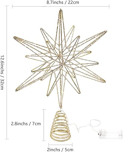 Etoile Sapin De Noel Doré | Etoile pour Sapin De Noël | Pointe De Sapin Étoile Lumineuse, Etoile Sapin De Noel Lumineuse, De Sapin De Noël avec Lampe LED - Nail Gallerys