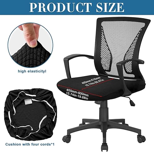 FAELNK Stretch Office Covers Housse de siège Housse de Chaise d'ordinateur 38-52cm Housse de Chaise Extensible Noir Lavable Amovible Universelles pour Fauteuil de Bureau Rotatif - Nail Gallerys