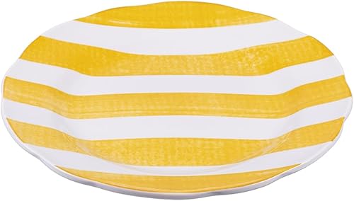 Villa d'Este Home Tivoli Lot de 6 assiettes à fruits en porcelaine, bord festonné motif rayures, jaune, Versilia - Nail Gallerys