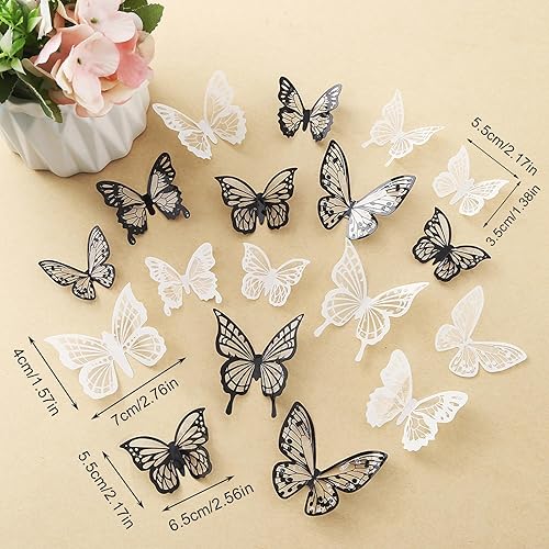 Monsully Lot de 36 autocollants muraux papillon 3D, 3D en cristal noir et blanc, décalcomanies murales papillon, décoration murale, combinaison de papillons en papier pour décoration de fête - Nail Gallerys
