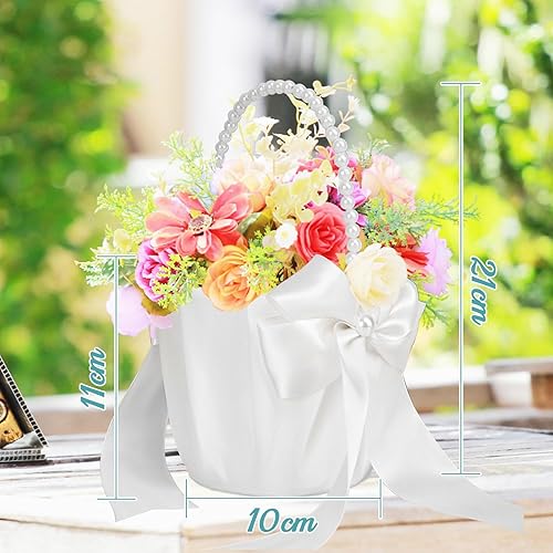 Lowats Panier de Fleurs de Mariage Panier de Fille de Fleur Mariage Panier de Fleurs Panier de Fleur Mariage avec Nœud Papillon Panier Mariage Blanc en Satin Panier à Fleurs de Mariage Blanc - Nail Gallerys