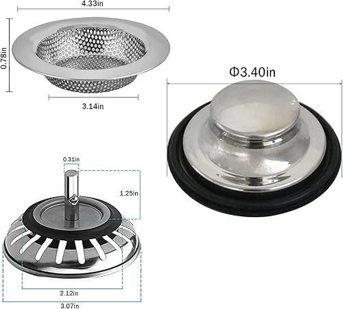WUBAYI Lot de 3 passoires d'évier de cuisine en acier inoxydable - Anti-encrassement universel - Filtre d'évier de cuisine en acier inoxydable - Nail Gallerys