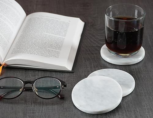 Ensemble de 6 sous-Verres Ronds en marbre Blanc Faits Main de 9 cm pour Tasse à café, Verre et Boissons - Nail Gallerys
