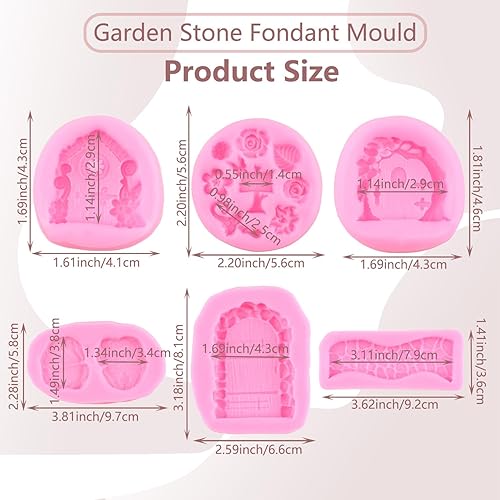 RFGHAC Lot de 6 moules à fondant pour porte de jardin - Texture pierre - Pour décoration de gâteaux - Décoration de cupcake - Pâte à sucre - Bonbons - Nail Gallerys