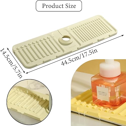 ROROJOYMA Lot de 2 tapis d'égouttement en silicone pour cuisine, salle de bain, évier de cuisine, salle de bain, accessoires d'évier beige, vert (45 x 14 cm) - Nail Gallerys