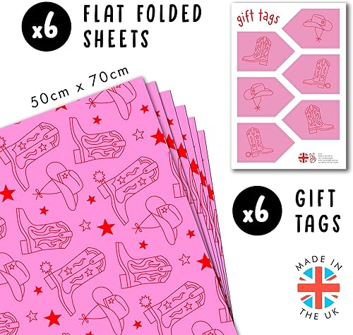 Papier Cadeau Rose Et Rouge – Bottes Et Chapeaux De Cowboy – 6 Feuilles De Papier Cadeau Anniversaire Pour Femme – Far West – Rodéo – fête prénuptiale – Recyclable – Par Central 23 - Nail Gallerys