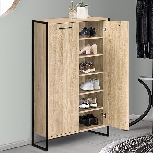 IDMarket - Armoire à chaussures 18 paires LUIS 2 portes design industriel - Nail Gallerys