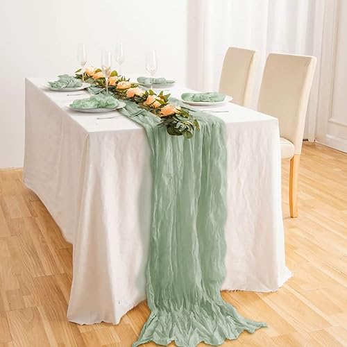Chemin de Table Vert,Chemin de Table Gaze de Coton ,Chemin de Table Mariage 90cmx400cm,Chemin de Table en Mousseline de Soie pour Décoration de Table pour Mariage, Anniversaire - Nail Gallerys