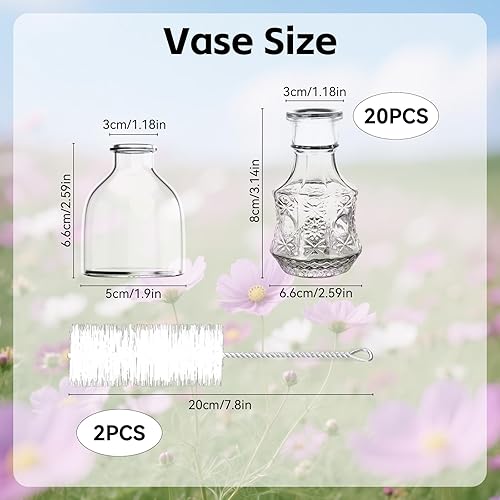 20 Pièces Petit Vase en Verre, Mini Vase Deco Table, Contient Deux Brosses De Nettoyage, Home Décoration De Table De Mariage - Nail Gallerys