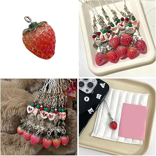 Angelluck Perles modernes en forme de fraise en résine - Pendentifs en forme de fruits sucrés pour colliers - Kit d'artisanat pour les amateurs de bricolage à la mode - Fabrication de bijoux - Nail Gallerys