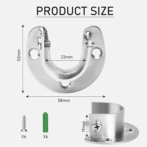ChAusa 2 Pcs Support de Tringle à Penderie en Acier Inoxydable,Support Barre de Penderie Ronde 32mm Douilles de Tube Rond Robuste avec Vis pour Tringle Penderie,Tringles à Vêtements (Argent) - Nail Gallerys