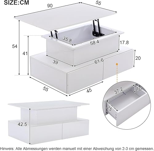 BTM Table Basse Relevable, Table Basse LED avec 4 Tiroirs et Rangement Caché, Noire Brillante, Moderne, Charge de 30kg, 90x55x41 - Nail Gallerys