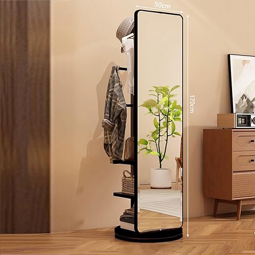Miroir Complet Rotatif À 360°, Miroir De Sol en Bois Massif avec Porte-Manteau, pour Chambre, Entrée, Salon - Nail Gallerys