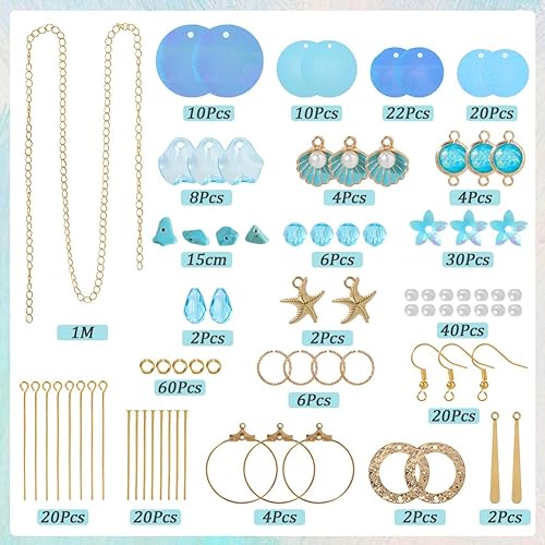 SUNNYCLUE 1 boîte DIY 10 paires de Kits de Boucles D'Oreilles D'Été Boucles D'Oreilles Bleues pour Femmes Synthétique Turquoise Océan Plage Clair Art Paillettes Paillettes Plates Boucles D'Oreilles Pe - Nail Gallerys