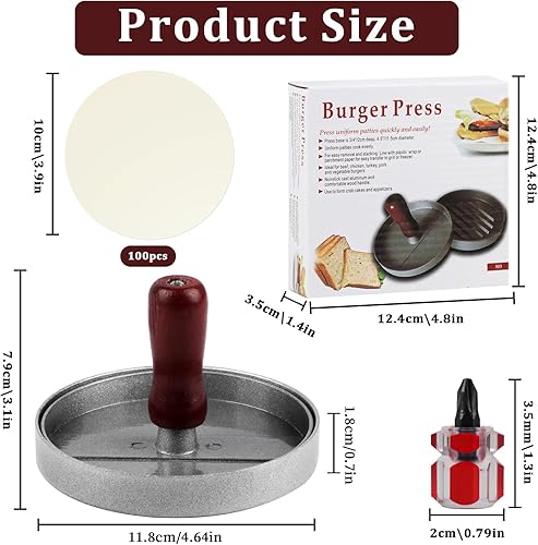 Presse Steak Haché, Presse à Burger, Presse Hamburger, Presses à Hamburger, Moule à Viand Hamburger en Aluminium, Moule de Pâté pour Hamburger Patties Barbecue Cuisson, avec 100 Papier Silicone - Nail Gallerys