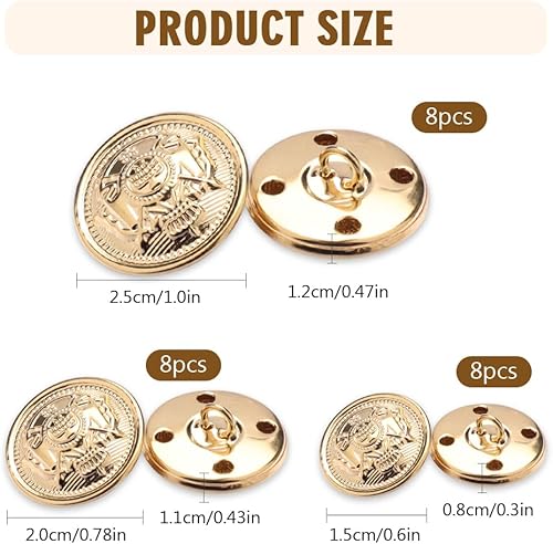 GIDWRIY 24 PCS Bouton Doree a Coudre 15 MM /20 MM /25 MM,Boutons Mercerie Metal,Chemise Boutons Vêtements Veste Blazer pour Deco,Bouton Manteau Vintage pour Capitonnage - Nail Gallerys
