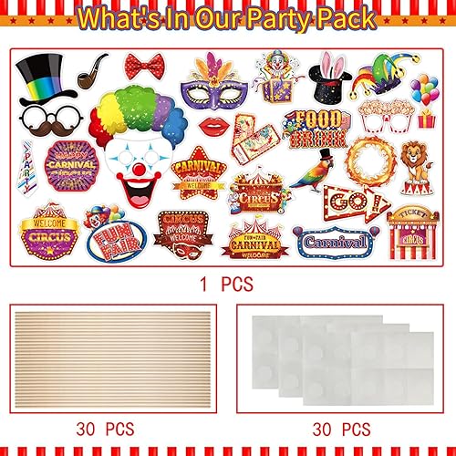30 pièces Accessoires pour Photomaton Cirque,Décorations pour Le Carnaval, pour Les fêtes d'anniversaire, pour Le thème du Carnaval - Nail Gallerys