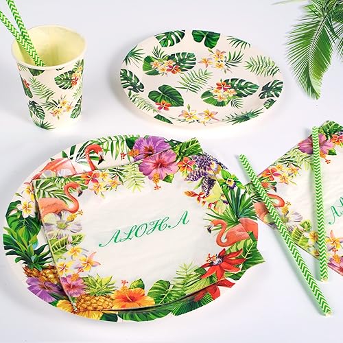 Yidaxing Vaisselle de Hawaïenne, Vaisselle de Fête Tropicales Assiette Carton Serviette en Papier Gobelet Paille pour Thème Flamant Hawaiian Tropicale Fournitures Fête - Nail Gallerys