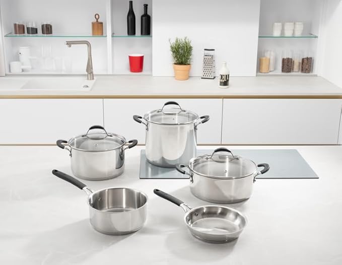 Lagostina Tempra Acier Casserole et Couvercle, Casserole Ø 24 cm en acier inoxydable 18/10 + Couvercle en verre, avec fond Lagotherm et manches en silicone - Nail Gallerys