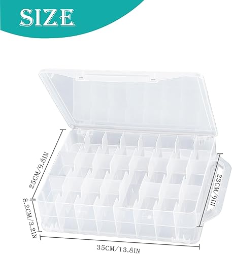 Cuyacili Boîte de Rangement pour Fil à Coudre pour 46 bobines Double face Boîte en Plastique Transparent avec poignée pour Fils à broder et à coudre, Artisanat 33x25x8,2 cm - Nail Gallerys