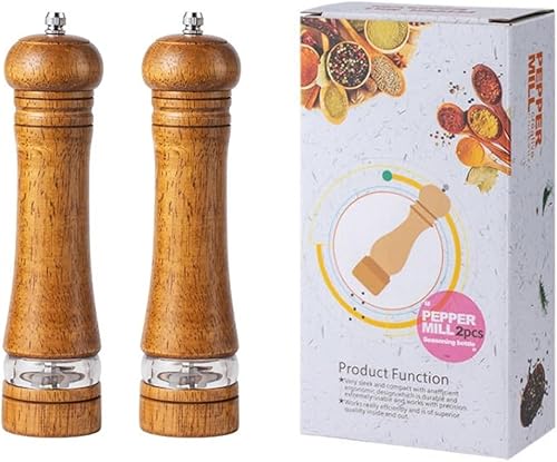 Lot de 2 grands moulins à poivre et sel en bois de 25,4 cm rechargeables avec noyau en céramique réglable et fenêtre transparente pour poivre, sel, épices - Nail Gallerys