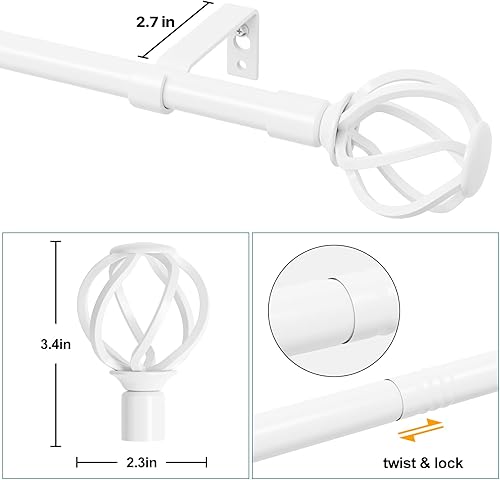 Tringle à rideaux blanche pour fenêtres de 122 à 223,5 cm avec embouts en cage, 1,6 cm de diamètre avec supports, tringle à rideaux réglable pour chambre à coucher, salon - Nail Gallerys