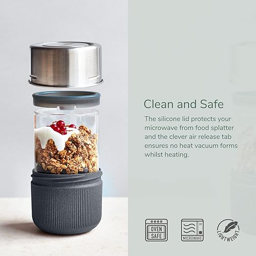 BLACK + BLUM GR-LB-M015 Bol en verre | Boîte à déjeuner étanche en acier inoxydable, polypropylène avec fibre de bois et silicone, 600 ml, ardoise - Nail Gallerys