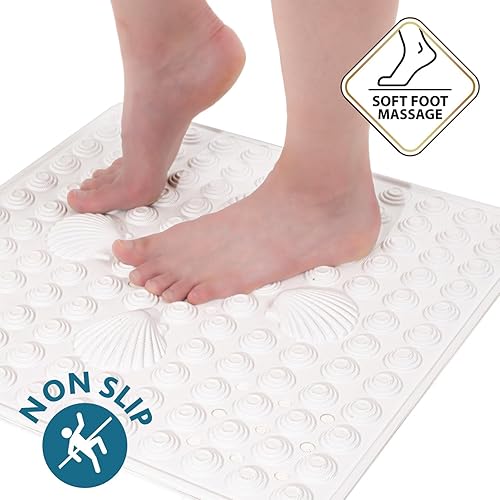 Tatkraft Shell - Tapis de Douche antidérapant, 48 x 48 cm, résistant à la moisissure, Lavable en Machine, Blanc - Nail Gallerys