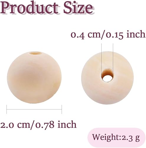 Lot de 100 perles rondes en bois pour bracelets faits à la main, décoration d'intérieur, bricolage, fabrication de bijoux, artisanat, décoration en bois (20 mm) - Nail Gallerys