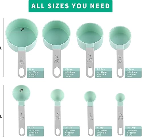 Set de 8 cuillères à mesurer,Cuillère Doseuse Gramme à Cuillere Doseuse en plastique avec 4 Tasses à Mesurer et 4 Cuillères Doseuse avec Manche en Acier Inoxydable,Pour la cuisine et la pâtisserie - Nail Gallerys