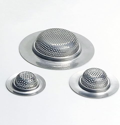 Filtre Évier Inox Lot de 3 tailles,Grille Évier Cuisine, Filtre Lavabo Salle de Bain, Filtre Baignoire Anti Cheveux,Attrape Cheveux Douche, Bonde Évier, Égouttoir de Bonde de Lavabo, Crépine Anti Clog - Nail Gallerys